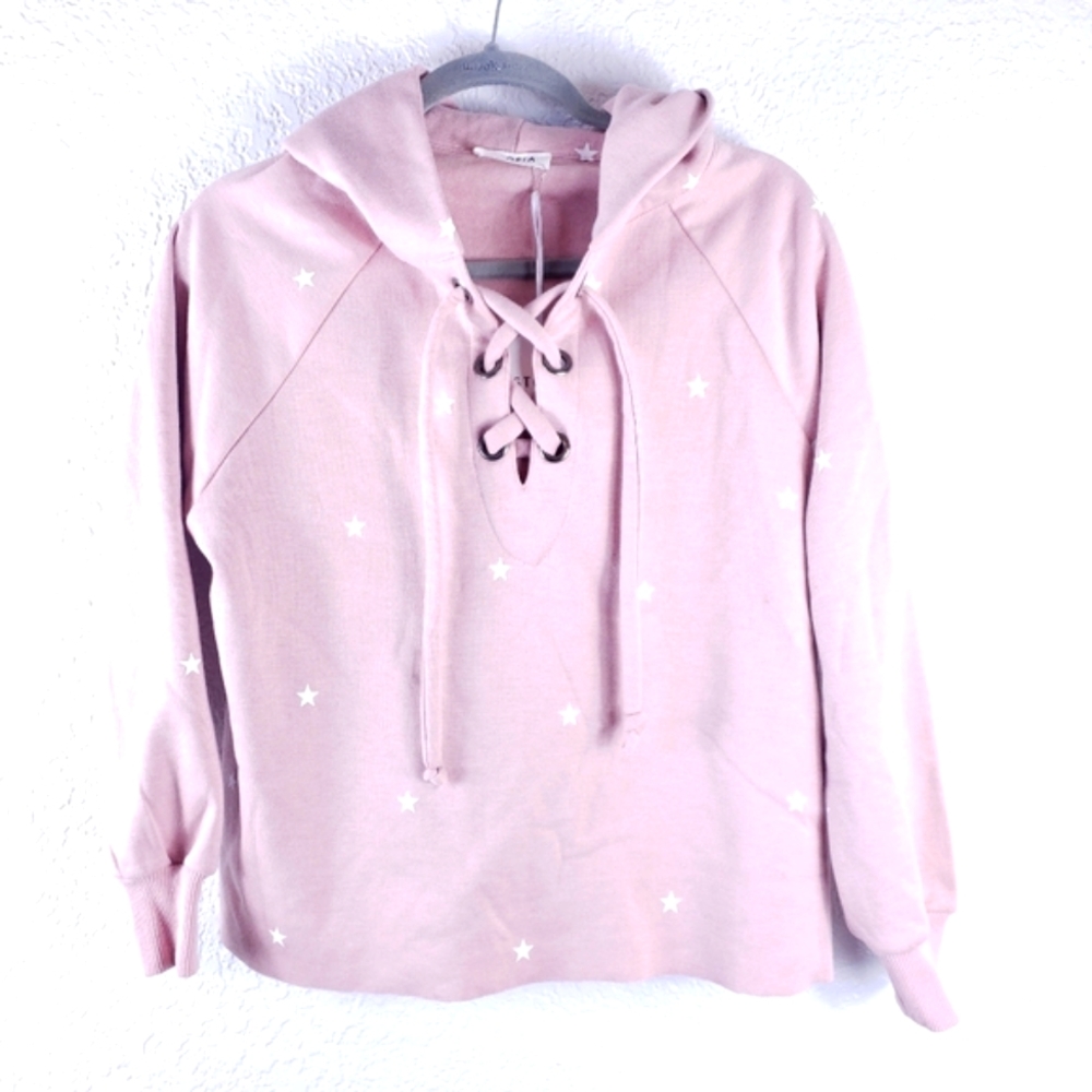 STORIA Stars Print Lace-Up Oversized Hoodie Mauve Pink Jacket - Picture 3 of 12